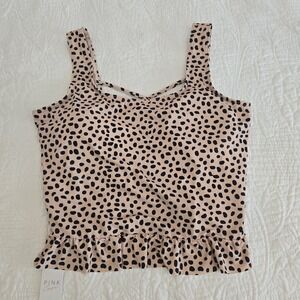 Pink Cove Womens Large Tankini Leopard Animal Print Criss Cross Back‎ Ruffle Tan